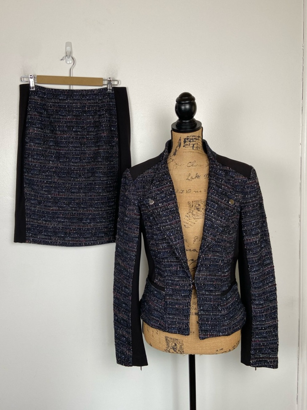 White House Black Market Tweed Blazer Skirt‎ Set Size 8 Preppy Career Office